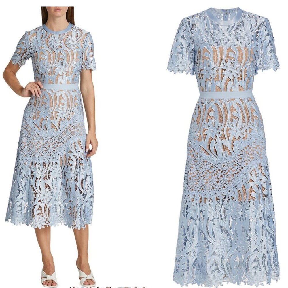 Self Portrait Blue Praire Midi Dress (Size 8)